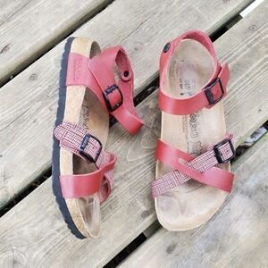 Birki's by Birkenstock Lillie Red Plaid Strappy Buckle Sandals 37 Woman's 6
